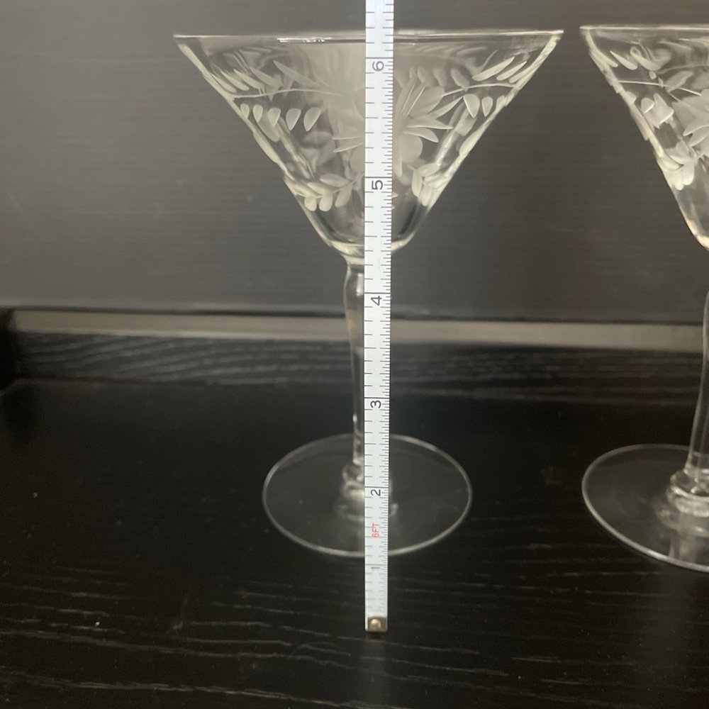 Vintage Etched Floral 6” Martini Champagne Tall Sherbet Glass Set Of 2 EUC - Picture 5 of 8